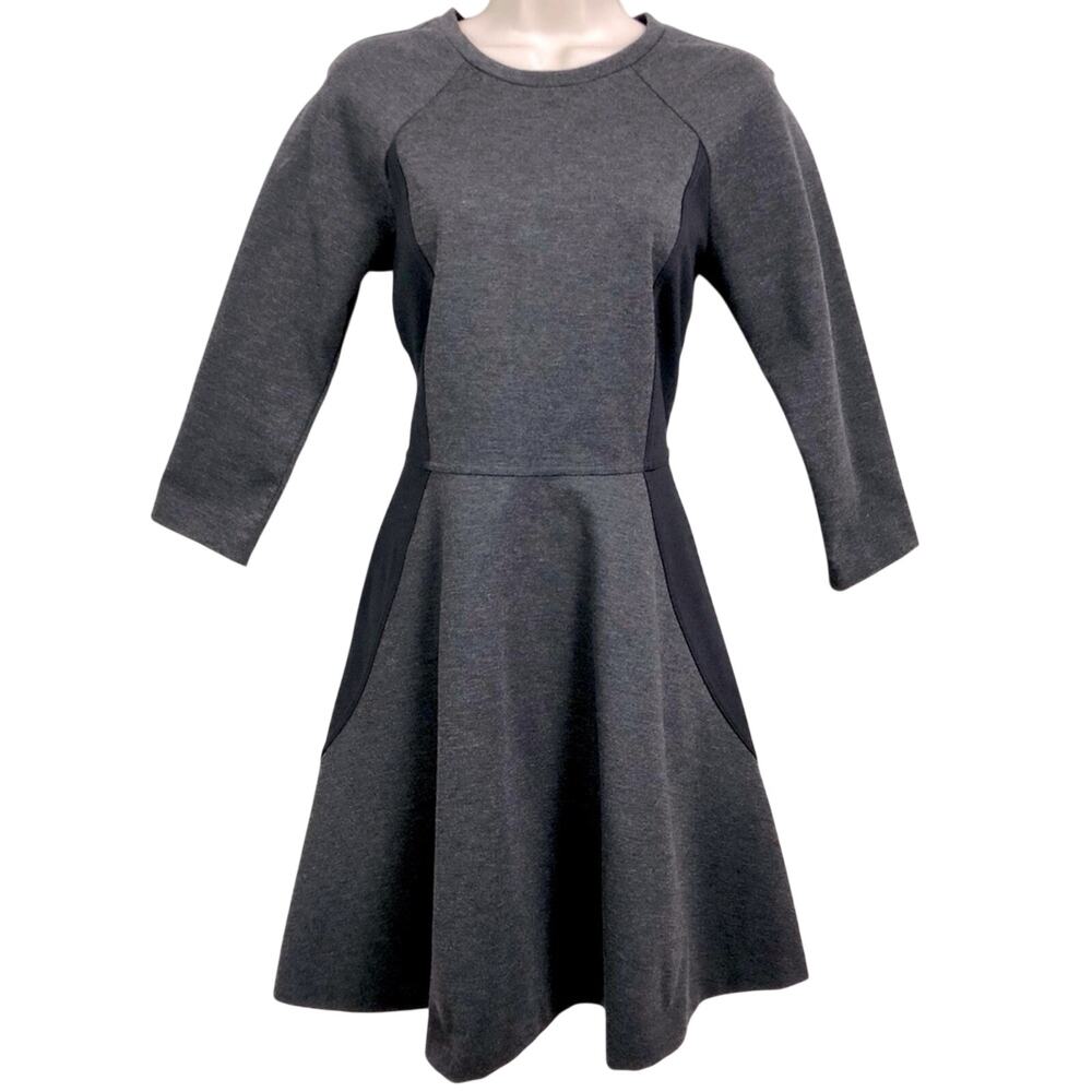 Daisy Fuentes Charcoal Gray Black Accented Fit & Flare Dress Long Sleeve